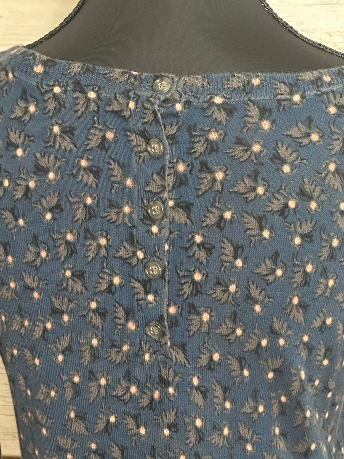 LOFT Petite blue floral cotton crew neck 3/4 length sleeve knit sweater Size XSP