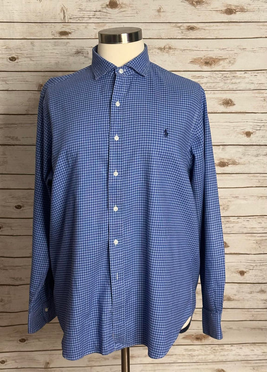 Polo Ralph Lauren classic cotton blue/navy/white plaid button-up shirt Size XL