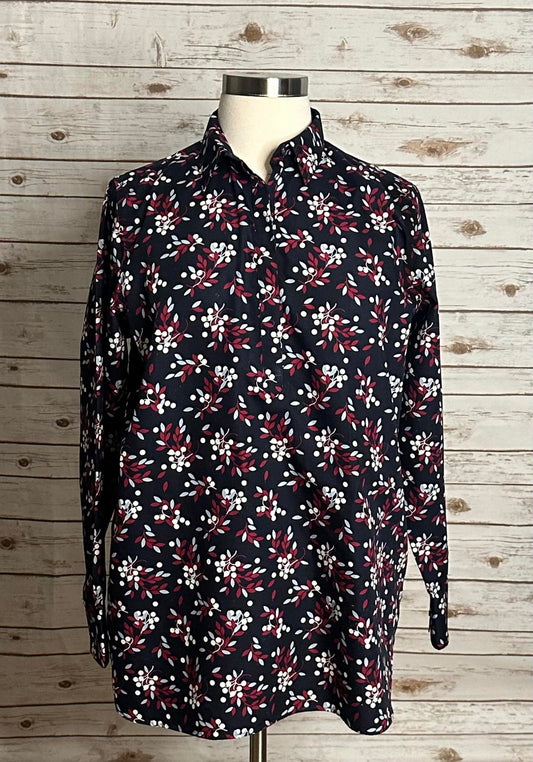 Lands' End classic casual cotton multicolored floral popover shirt Size 18T