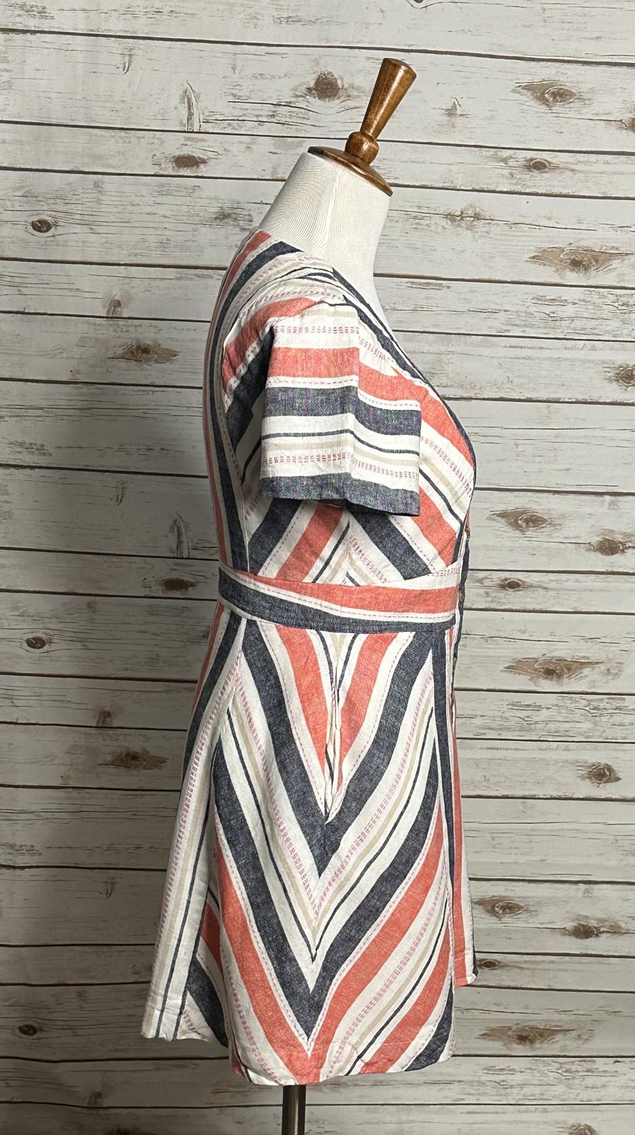 Parker Kacey casual striped V-neck linen-blend button front mini dress Size 8