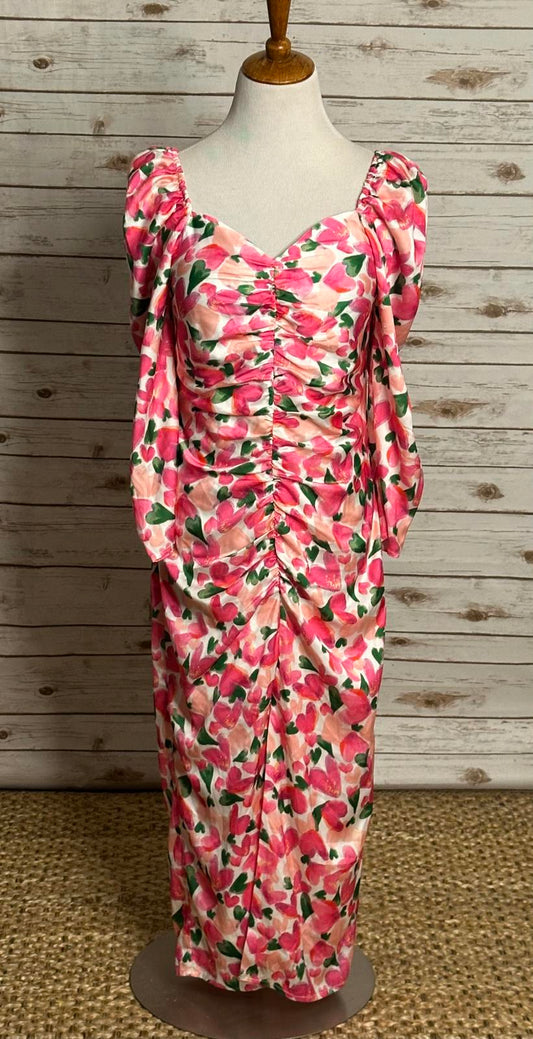 MOTF pink/multicolored heart floral sweetheart neckline maxi dress Size Large