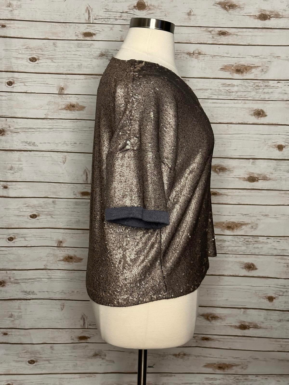 Anthropologie Deletta gold sequin boxy V-neck blouse Size Large