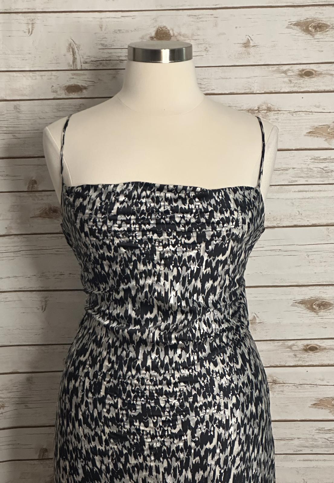 Express monochromatic metallic abstract satin cowl neck midi slip dress Size XL