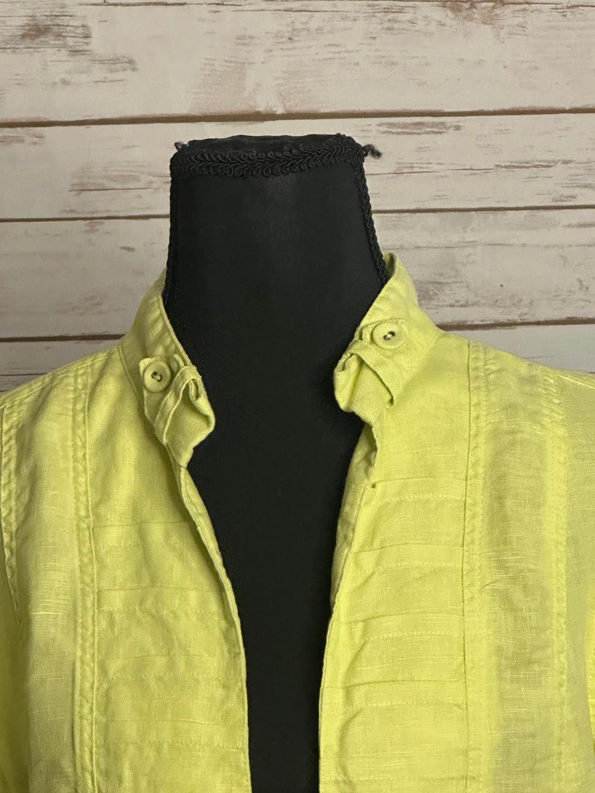 Chico's green linen mandarin collar long sleeve peplum jacket Size 0.5/Small/6