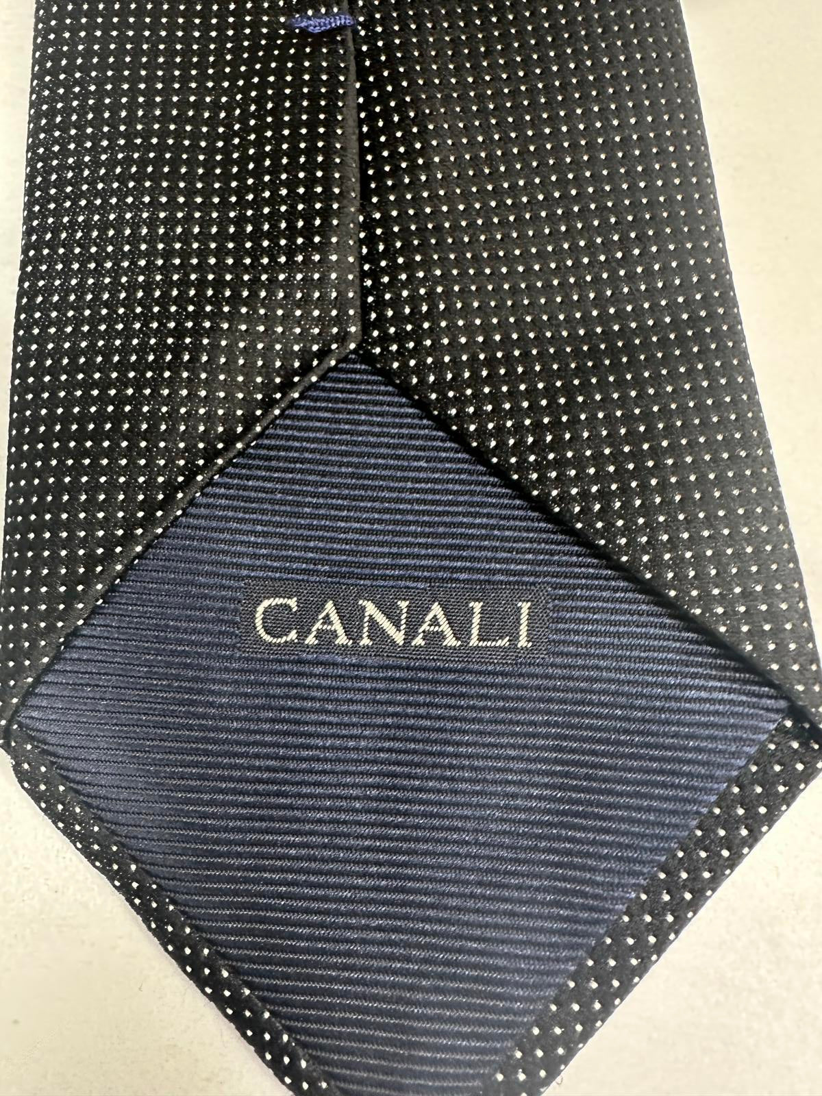 Canali 100% silk black and white polka-dot necktie